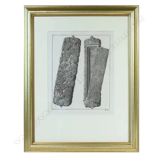 COOKS VOYAGES 'A CHEST OF NEW ZEALAND...' WAKA HUIA COPPERPLATE ENGRAVING C. 1773 H. 230MM X W. 190MM